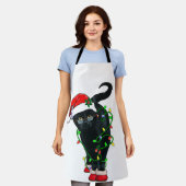 クリスマスライトに黒猫サンタがもつれた エプロン (着用した状態)