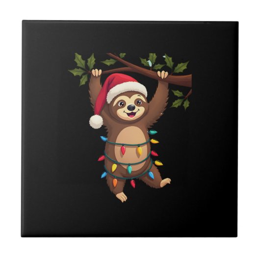 クリスマスライトのナマケモノ クリスマス帽子 - ナマケモノ好き タイル (正面)