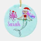 クリスマスライトの名前を持つかわいい人魚 セラミックオーナメント (正面)
