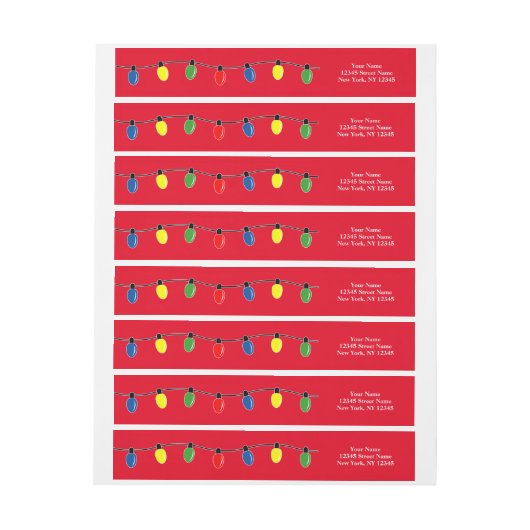 クリスマスライトの回り込み差出人住所ラベル ラップアラウンドラベル (シート)