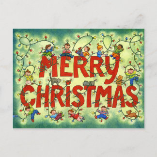 クリスマスライトの子供 – クリスマスポストカード