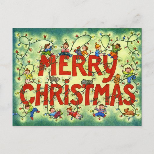 クリスマスライトの子供 – クリスマスポストカード (正面)