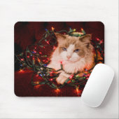 クリスマスライトの玉に座っている猫。 マウスパッド (マウス)