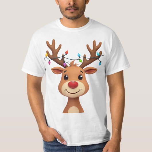 クリスマスライトを使ったトナカイ Tシャツ (正面)