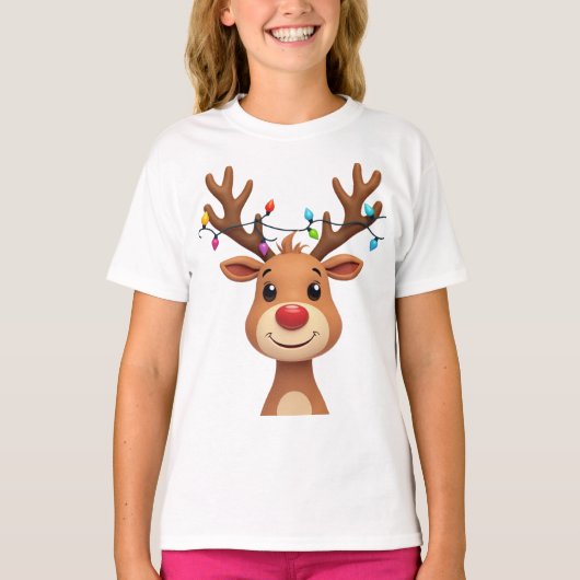 クリスマスライトを使ったトナカイ Tシャツ (正面)