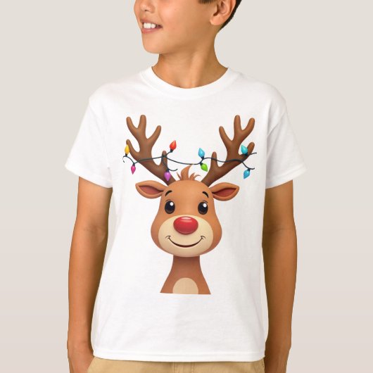 クリスマスライトを使ったトナカイ Tシャツ (正面)