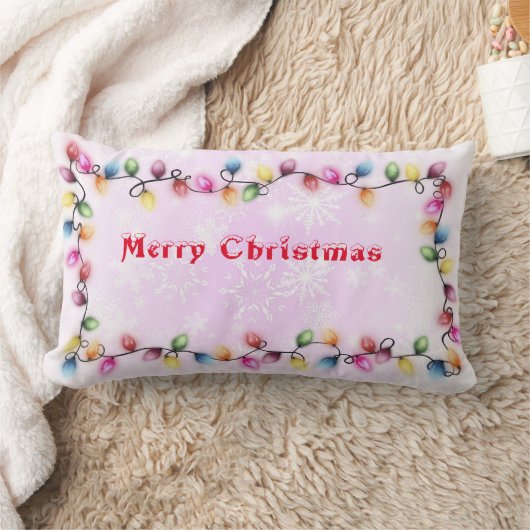 クリスマスライトを使ったメリークリスマス ランバークッション (ブランケット)