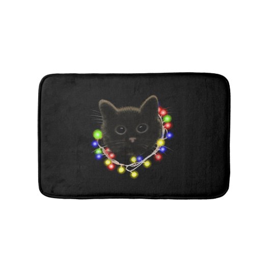 クリスマスライトを使った黒猫 バスマット (正面)