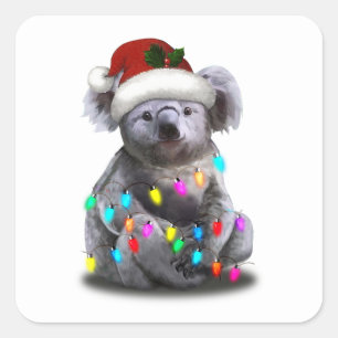クリスマスライトを使って座るコアラクリスマスシーズン スクエアシール