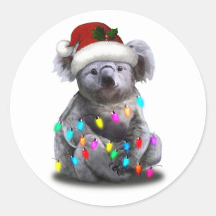 クリスマスライトを使って座るコアラクリスマスシーズン ラウンドシール