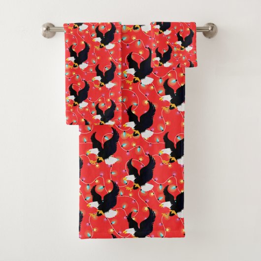 クリスマスライトを持つアメリカワシ バスタオルセット (インサイチュ)