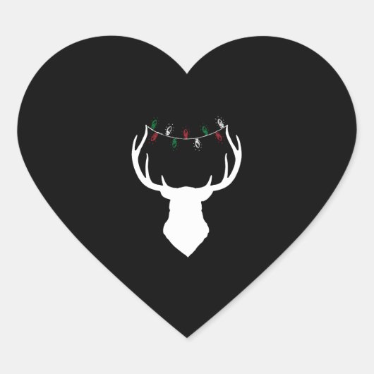 クリスマスライトを灯した鹿の頭〔雄ジカの〕枝角 ハートシール (正面)