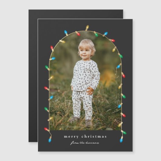 クリスマスライトアーチフォトホリデーカードマグネット (正面/裏面)