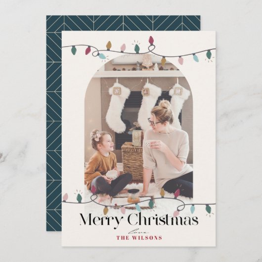 クリスマスライトアーチ4フォトクリスマスネイビー シーズンカード (正面/裏面)