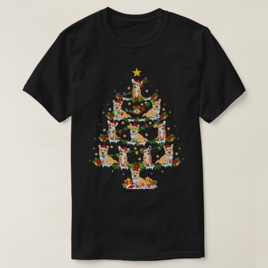 クリスマスライトウェルシュコーギードッグクリスマスツリー1868 Tシャツ (デザイン正面)