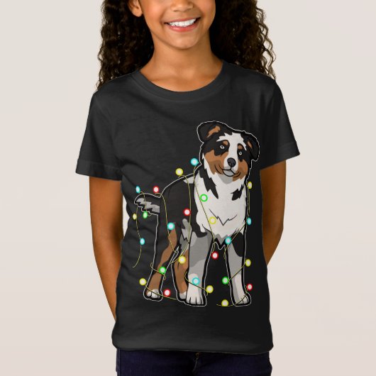 クリスマスライトオーストラリアの羊飼い犬の恋人Xma Tシャツ (正面)