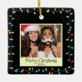 クリスマスライトカスタムの写真とメッセージ セラミックオーナメント (正面)
