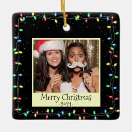 クリスマスライトカスタムの写真とメッセージ セラミックオーナメント