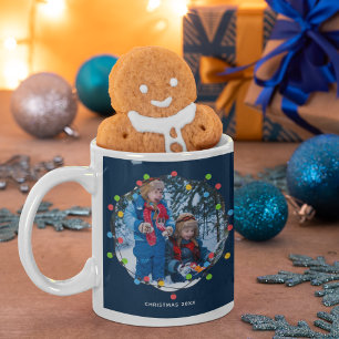 クリスマスライトキッズフォトカワイトブルーカスタムギフト コーヒーマグカップ