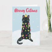 クリスマスライトクリスマスに黒い猫のパおもしろいン シーズンカード (正面)