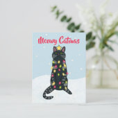 クリスマスライトクリスマスに黒い猫のパおもしろいン シーズンポストカード (スタンド正面)
