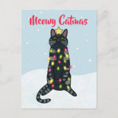クリスマスライトクリスマスに黒い猫のパおもしろいン シーズンポストカード (正面)
