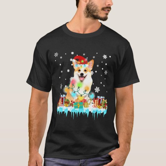 クリスマスライトコルギドッグサンタツリークリスマスコルギ Tシャツ (正面)