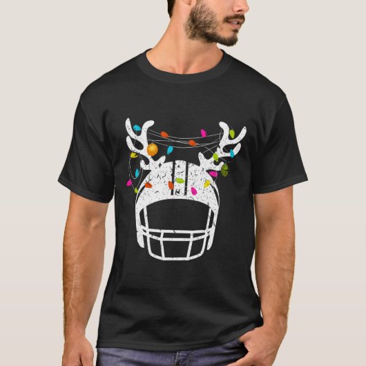 クリスマスライトサッカーヘルメットおもしろいクリスマス Tシャツ (正面)