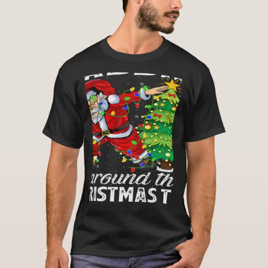 クリスマスライトサンタダビングザのまわりにクリスマスツリー Tシャツ (正面)