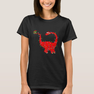 クリスマスライトサンタブロントサウルス恐竜クリスマス Tシャツ