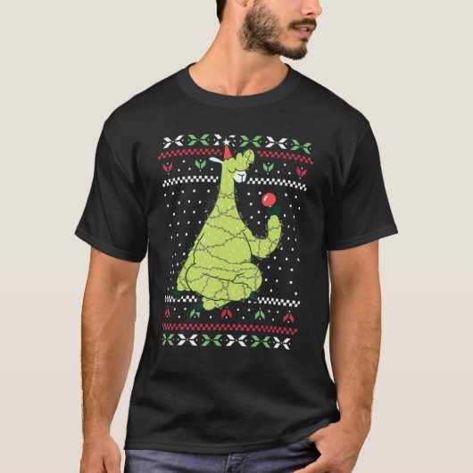 クリスマスライトサンタラマ醜いクリスマス汗 Tシャツ (正面)