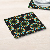 クリスマスライトサークルのパターンオレンジと青 スクエアペーパーコースター (アングル)