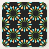 クリスマスライトサークルのパターンオレンジと青 スクエアペーパーコースター (正面)