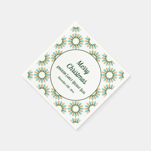 クリスマスライトサークルのパターンオレンジと青 スタンダードカクテルナプキン (角)