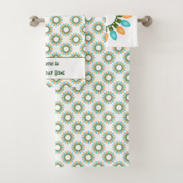 クリスマスライトサークルのパターンオレンジと青 バスタオルセット