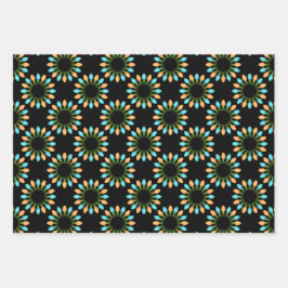 クリスマスライトサークルのパターンオレンジと青 ラッピングペーパーシート