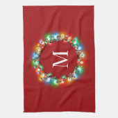 クリスマスライトサークルホリデイにモノグラム キッチンタオル (縦)