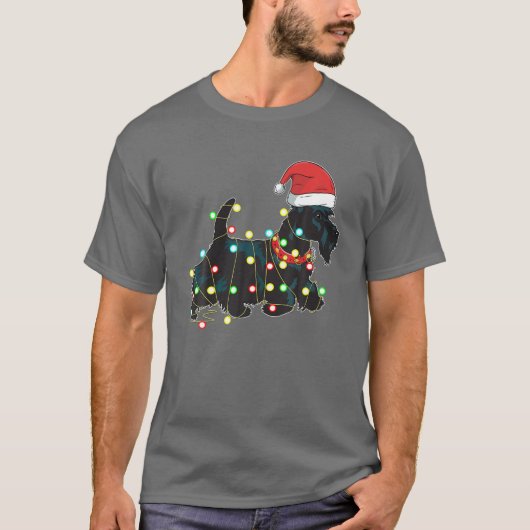 クリスマスライトスコッツティドッグ恋人おもしろいクリスマスギフト Tシャツ (正面)