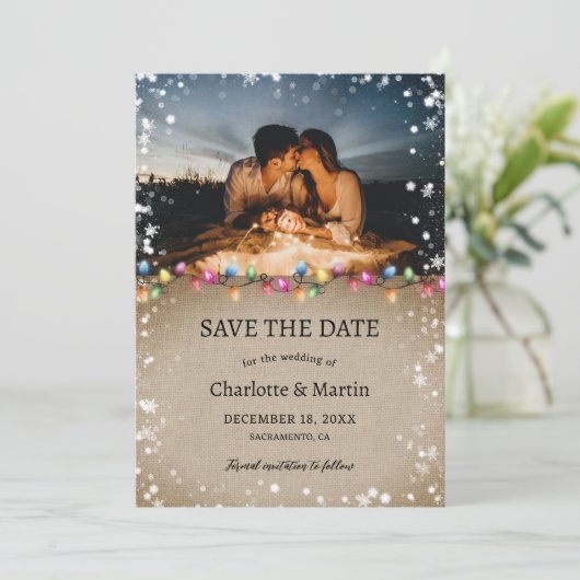 クリスマスライトスノーフレーク結婚ホリデーの写真 セーブザデート (スタンド正面)