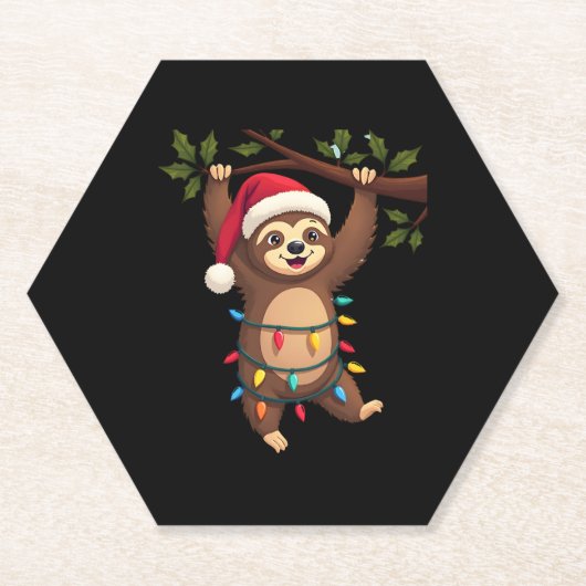 クリスマスライトスロース着用クリスマスハット – Sloth Lo ペーパーコースター (正面)