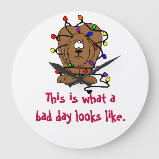 クリスマスライトズジョークおもしろい犬ホリデーライト ラージ壁時計 (正面)