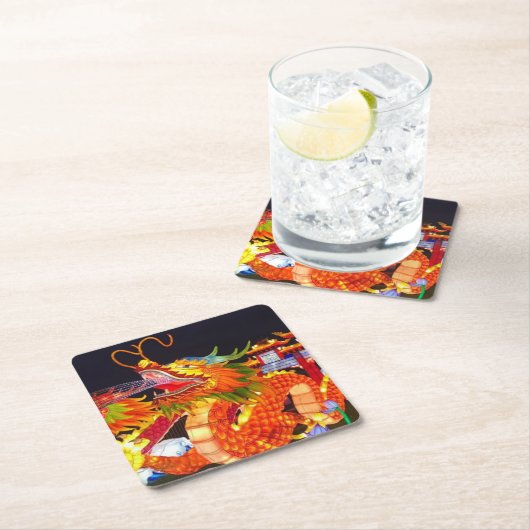 クリスマスライトズフェスティバル中国のドラゴンランタン スクエアペーパーコースター (インサイチュ)