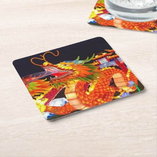 クリスマスライトズフェスティバル中国のドラゴンランタン スクエアペーパーコースター (アングル)