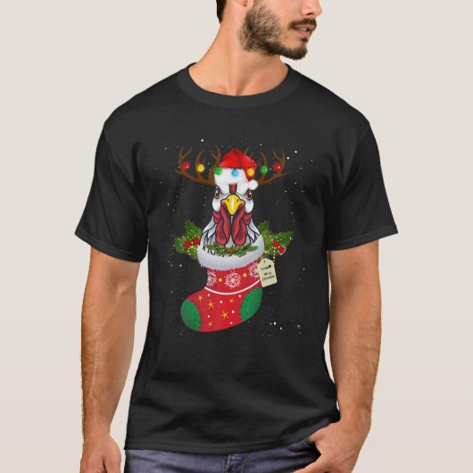 クリスマスライトチキンサンタおもしろいクリスマスツリーチー Tシャツ (正面)