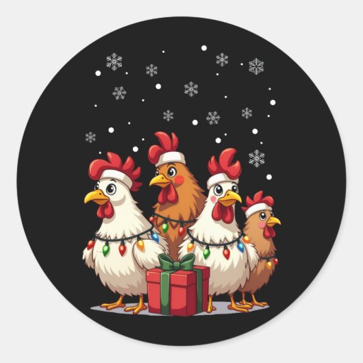 クリスマスライトチキンサンタおもしろいクリスマス ラウンドシール (正面)