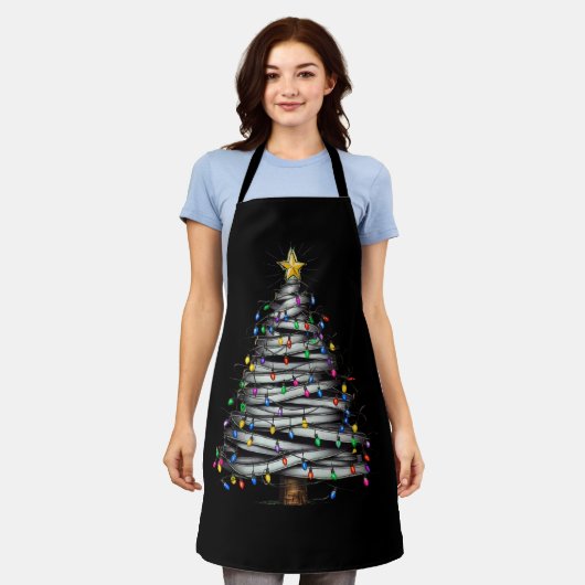 クリスマスライトツリーホリデイ エプロン (着用した状態)