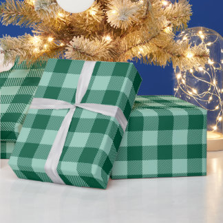 クリスマスライトティールハンターグリーンバッファローチェック ラッピングペーパー
