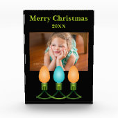 クリスマスライトトリオオレンジとブルーパーソナライズされた フォトブロック (正面)