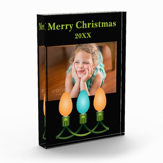 クリスマスライトトリオオレンジとブルーパーソナライズされた フォトブロック (左)