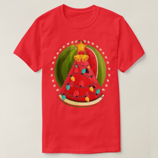クリスマスライトトロピカルスイカハワイアンChri Tシャツ (デザイン正面)